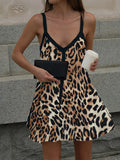 Leopard Print V-neck Cami Swing Dress Leopard / S