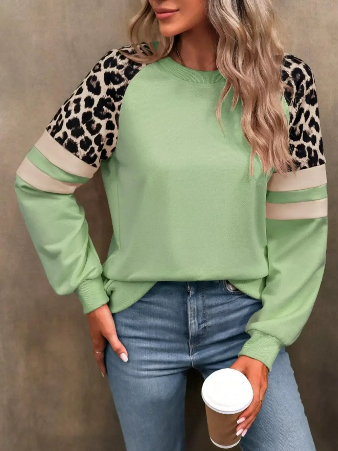 Leopard Raglan Sweatshirt Grass Green / S