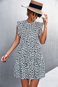 Leopard Ruffle Neck Mini Dress