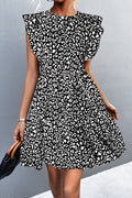 Leopard Ruffle Neck Mini Dress Black / S