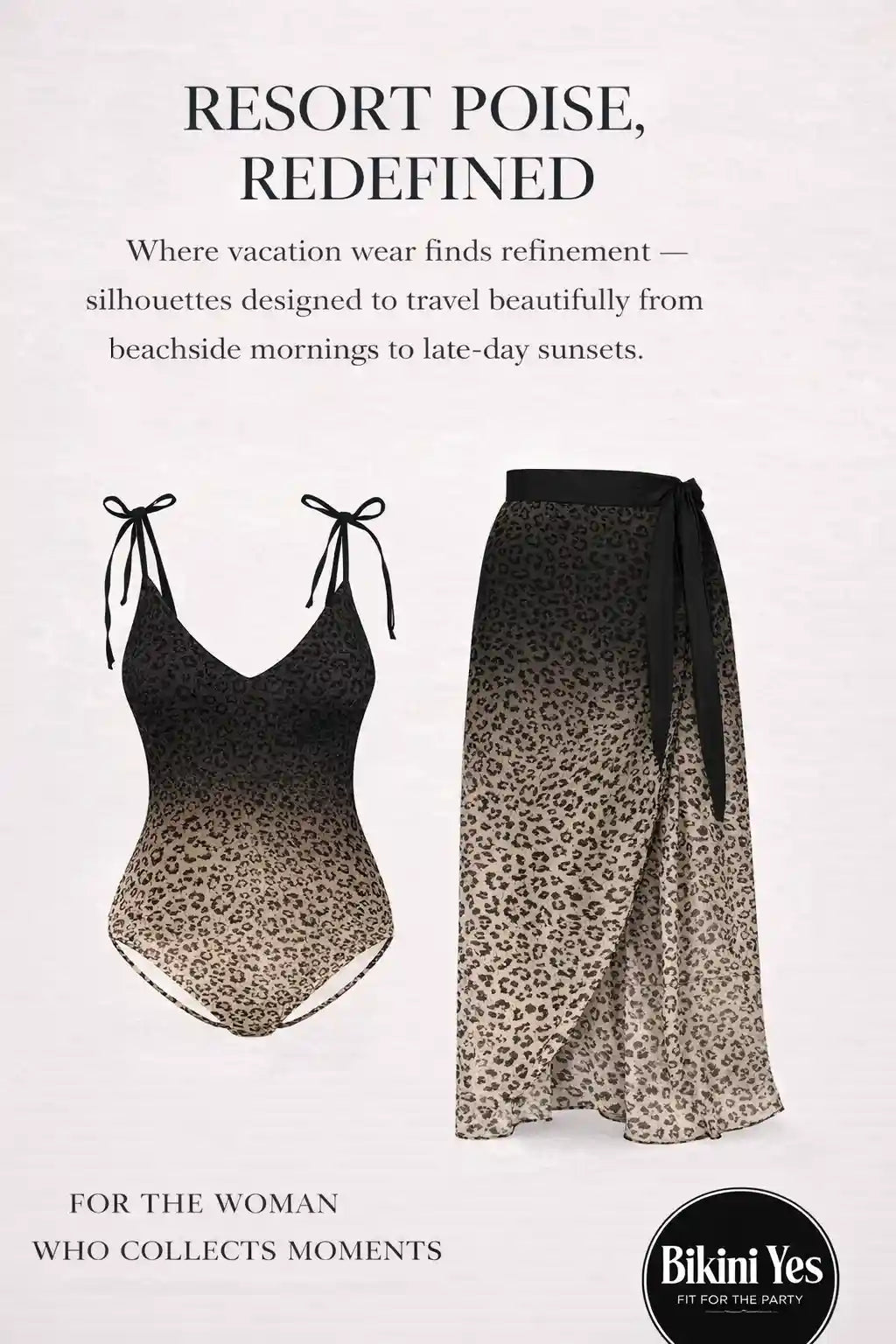 Leopard Tie Shoulder Swimwear and Skirt Swim Set