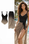 Leopard Tie Shoulder Swimwear and Skirt Swim Set