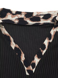 Leopard Trim Ribbed Knit Bodysuit
