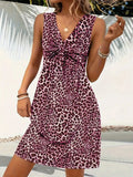 Leopard V-Neck Sleeveless Mini Dress