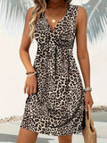 Leopard V-Neck Sleeveless Mini Dress