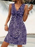 Leopard V-Neck Sleeveless Mini Dress Mauve / S