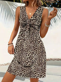 Leopard V-Neck Sleeveless Mini Dress Taupe / S