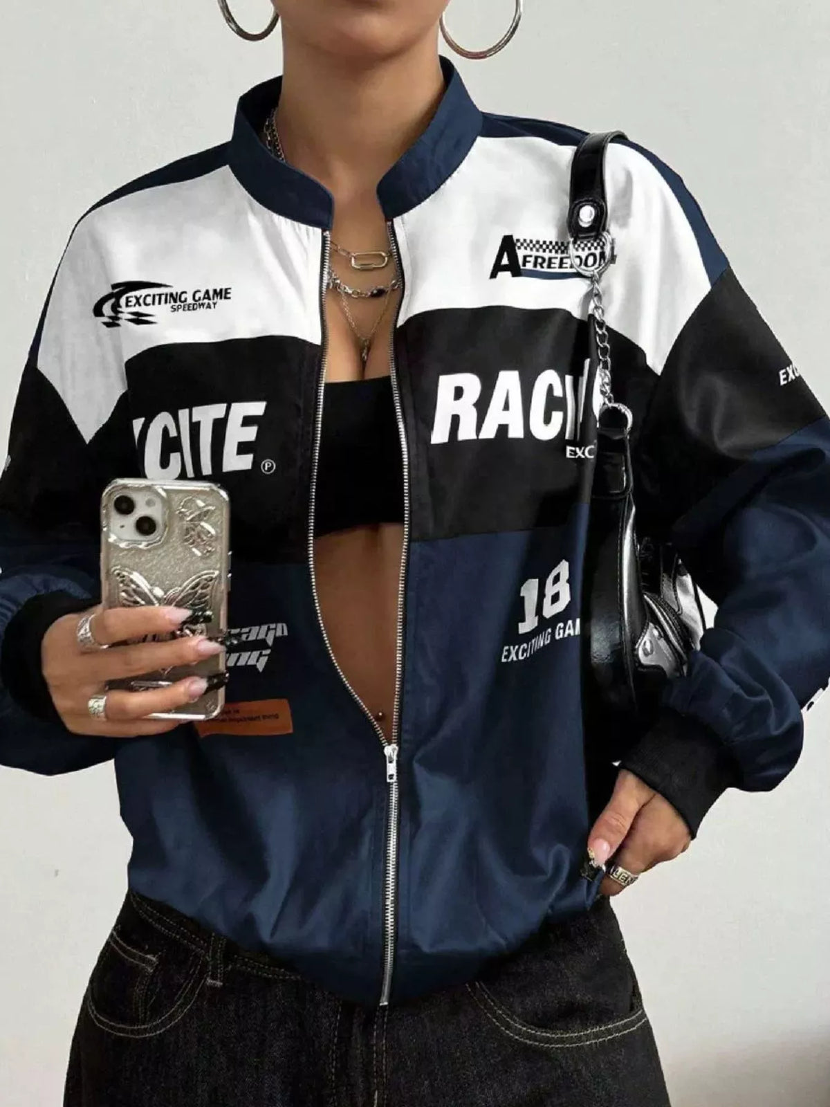 Letter Print Zip Up Jacket