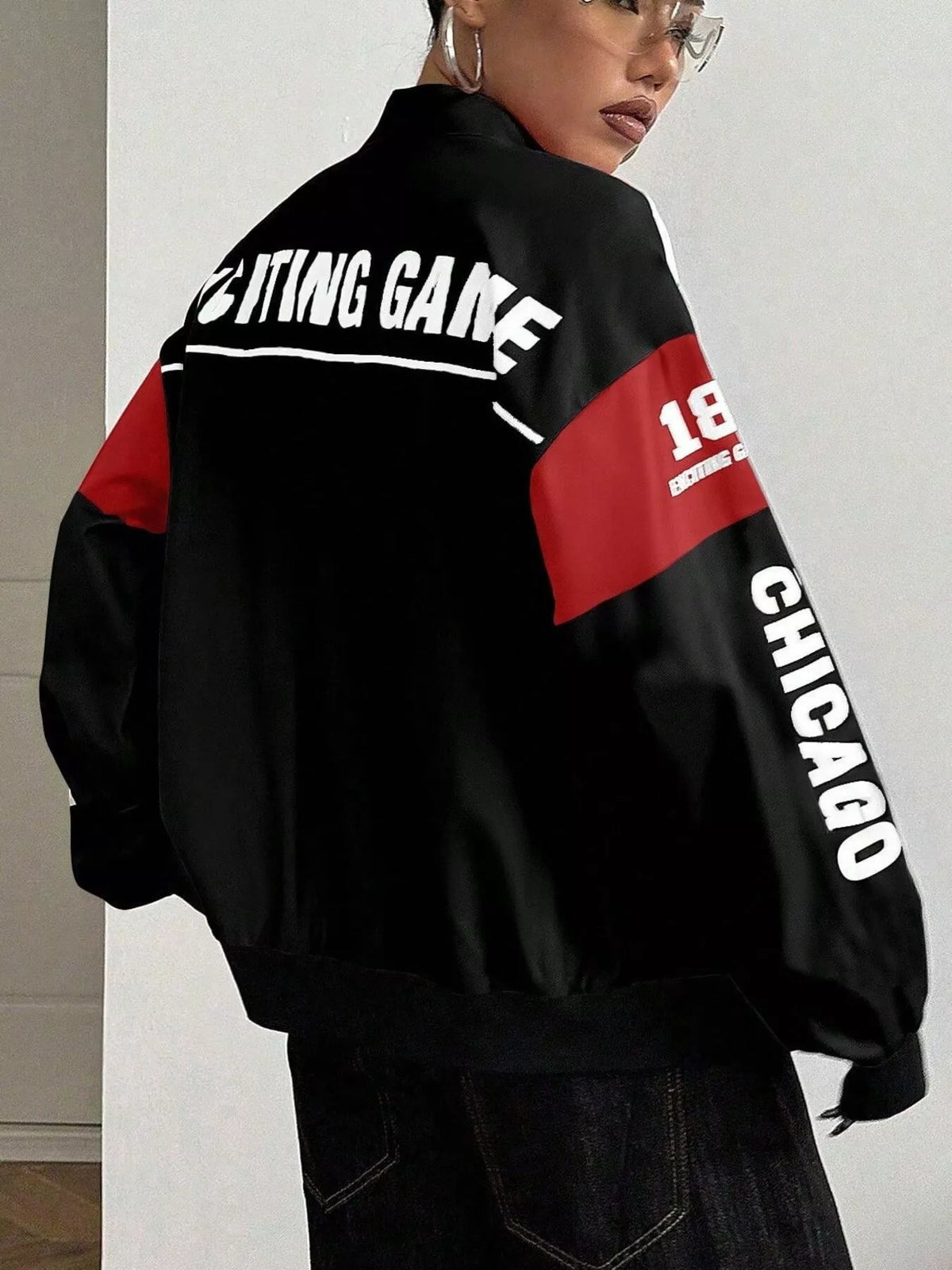 Letter Print Zip Up Jacket