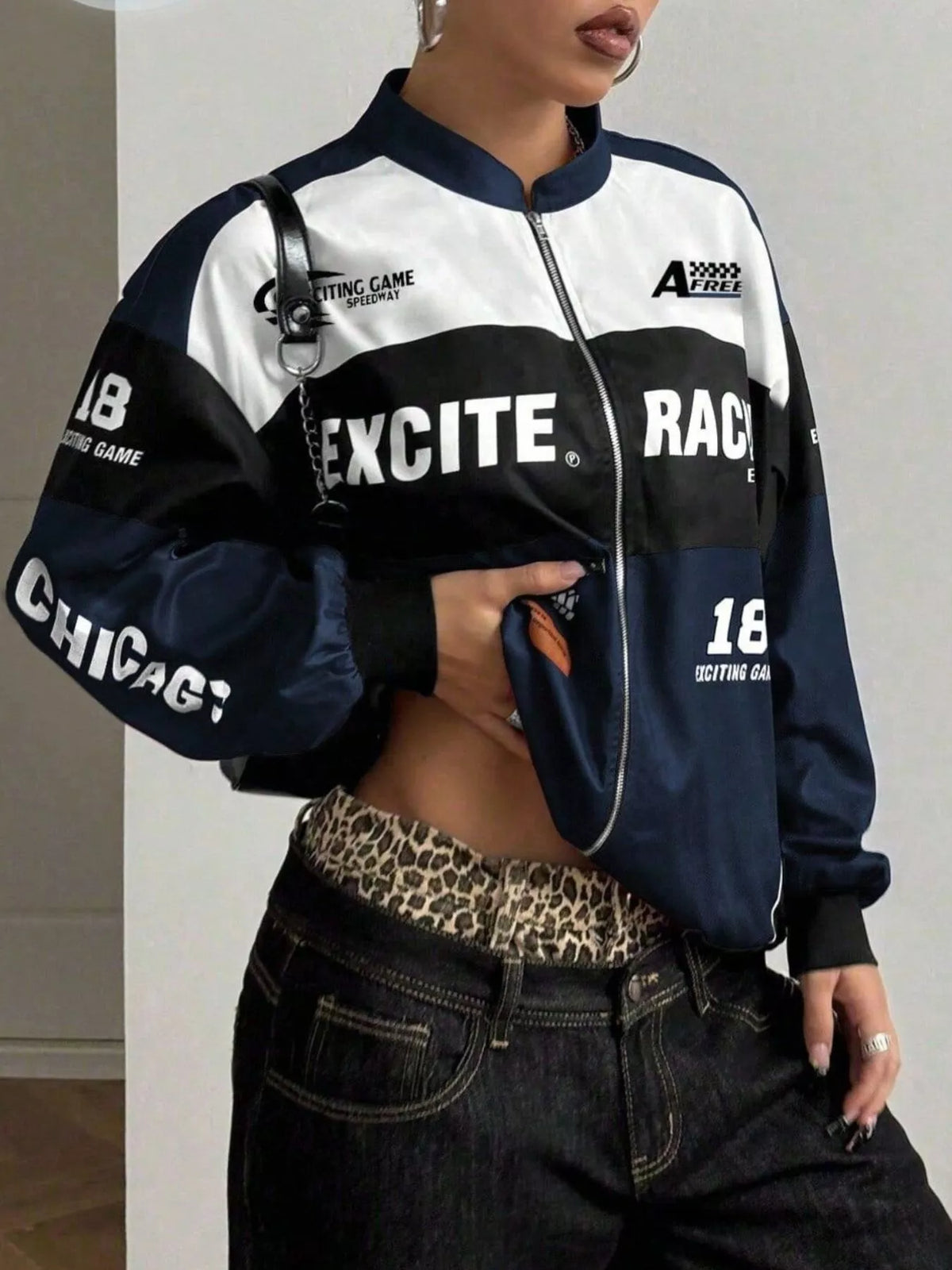 Letter Print Zip Up Jacket