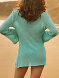Lightweight Sheer Knit Long Sleeve Cover-Up Dress