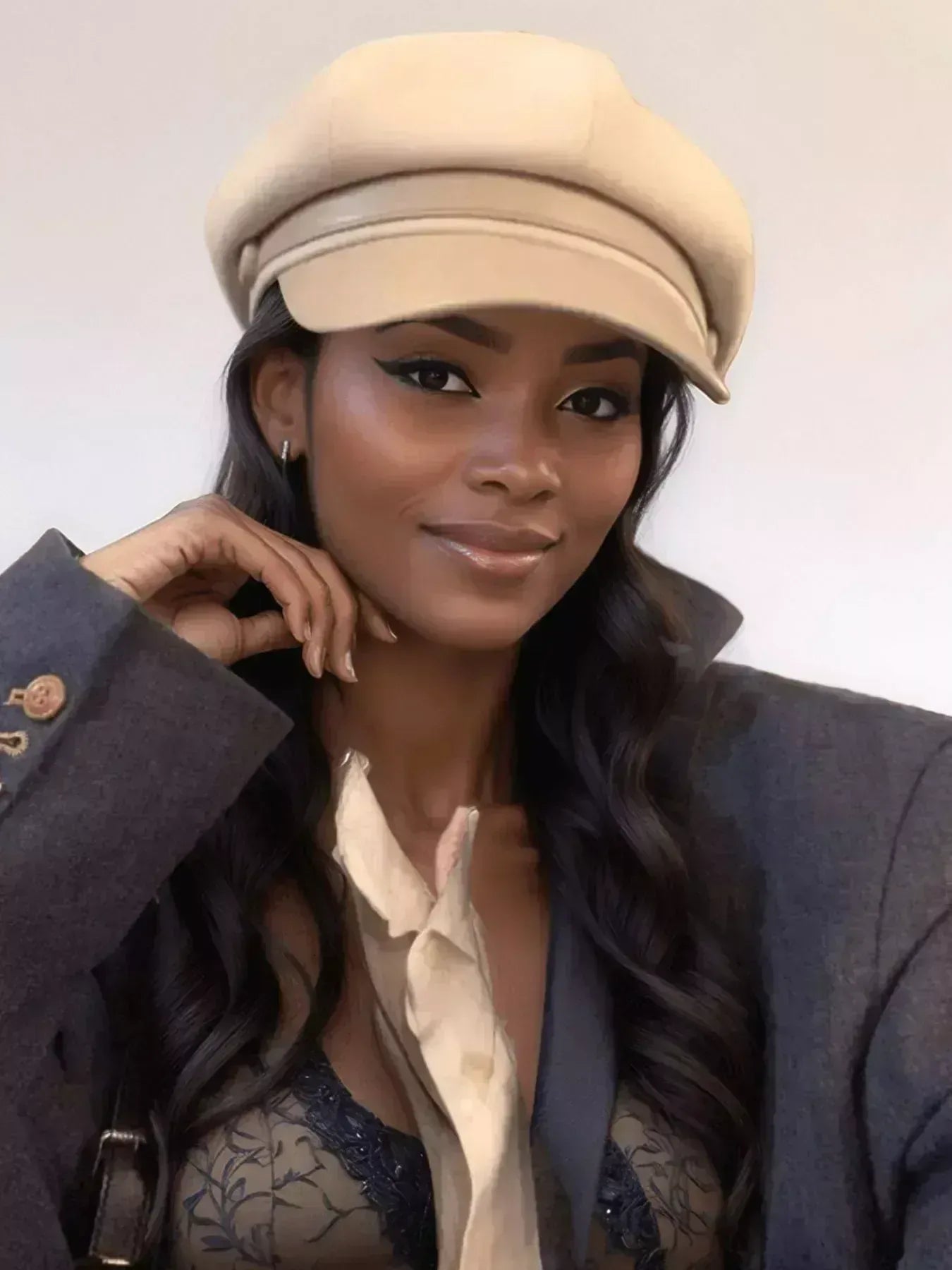 Model Wearing Lightweight Solid Color Cap Off-white