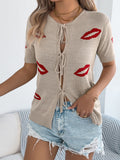 Lips Tie Front Knit Cardigan
