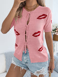 Lips Tie Front Knit Cardigan
