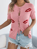 Lips Tie Front Knit Cardigan