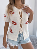 Lips Tie Front Knit Cardigan
