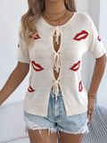 Lips Tie Front Knit Cardigan