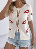 Lips Tie Front Knit Cardigan Apricot / S