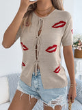 Lips Tie Front Knit Cardigan Khaki / S