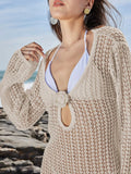 Long Sleeve Backless Cover-Up Dress Beige / S