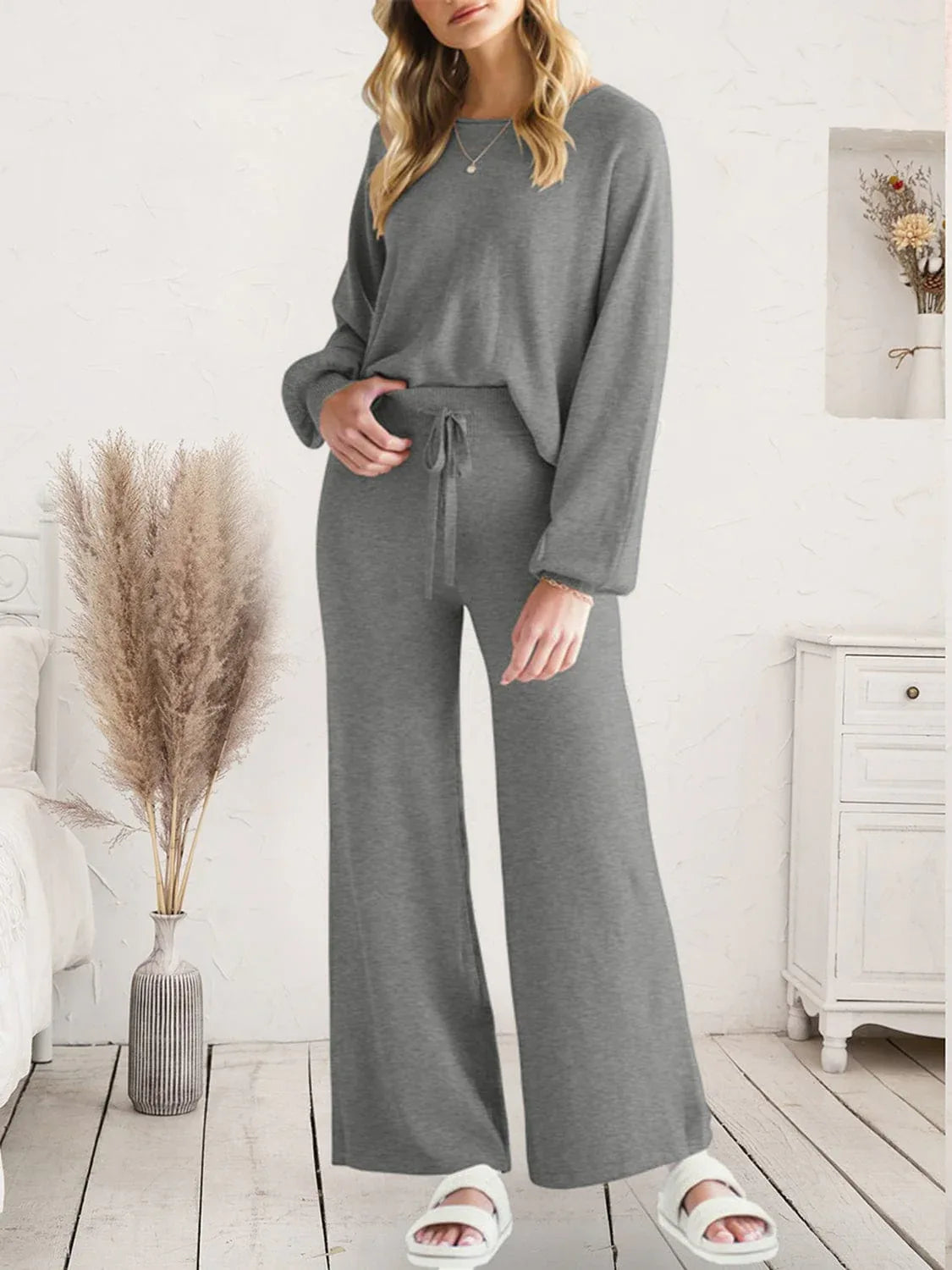 Long Sleeve Lounge Set for Women Dark Gray / S