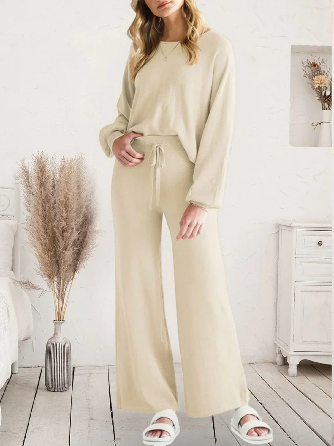 Long Sleeve Lounge Set for Women Ivory / S