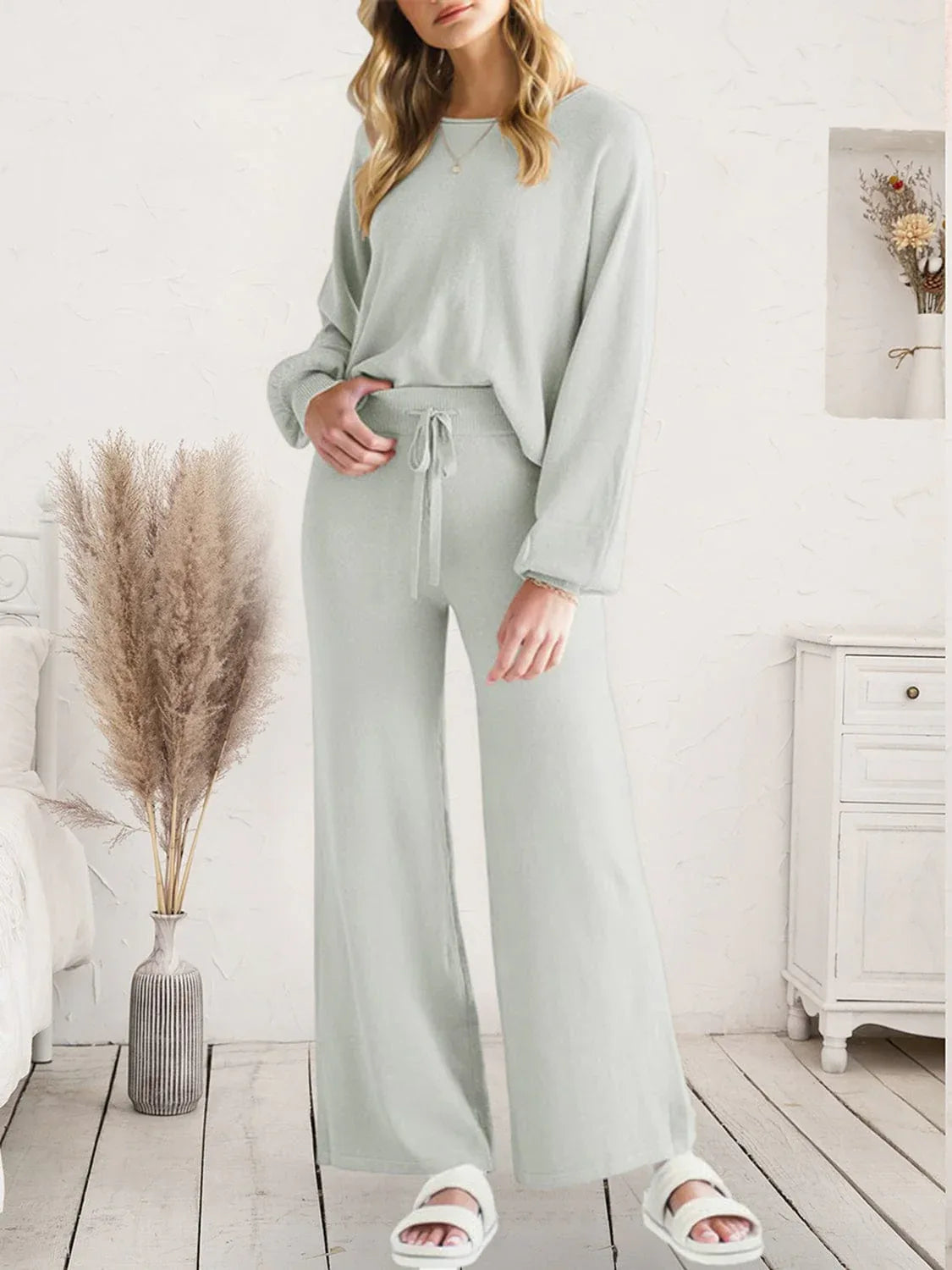 Long Sleeve Lounge Set for Women Light Gray / S