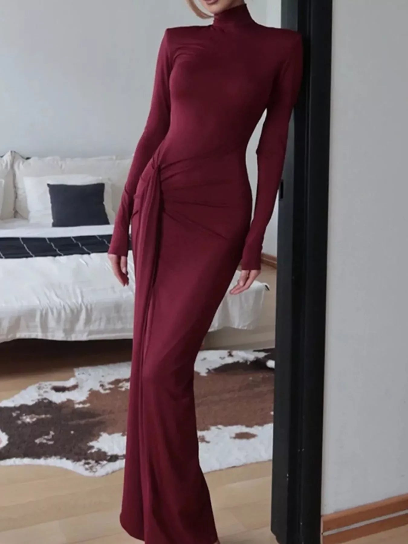 Long Sleeve Maxi Dress Burgundy / S