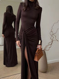 Long Sleeve Maxi Dress Dark Brown / S