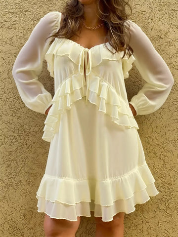 Long Sleeve Mini Dress Cream / S