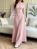 Long Sleeve Ribbed Knit Dress Dusty Pink / S