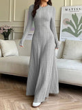 Long Sleeve Ribbed Knit Dress Gray / S