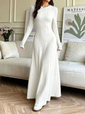 Long Sleeve Ribbed Knit Dress White / S