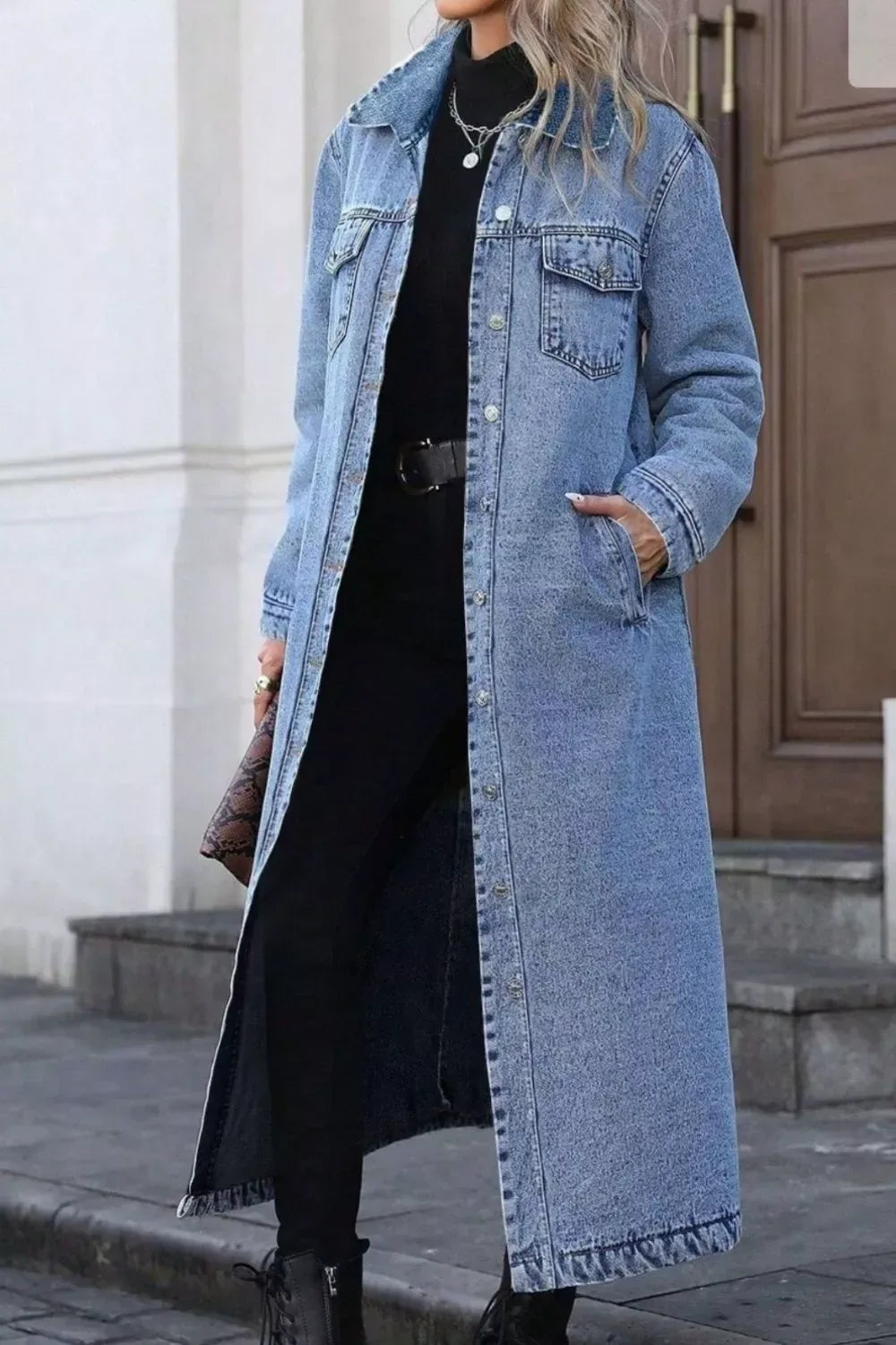Longline Denim Button-Down Jacket