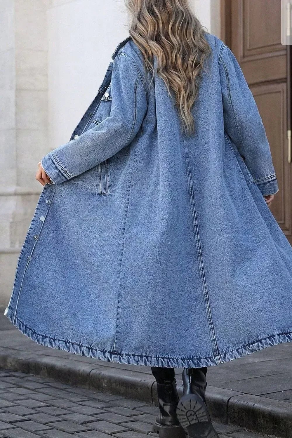 Longline Denim Button-Down Jacket