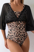 Mesh Patchwork V-Neck Half Sleeve One-Piece Swimsuit