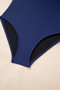 Mesh Patchwork V-Neck Half Sleeve One-Piece Swimsuit