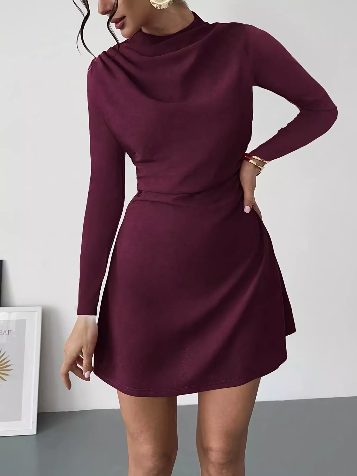 Mock Neck Long Sleeve Mini Dress