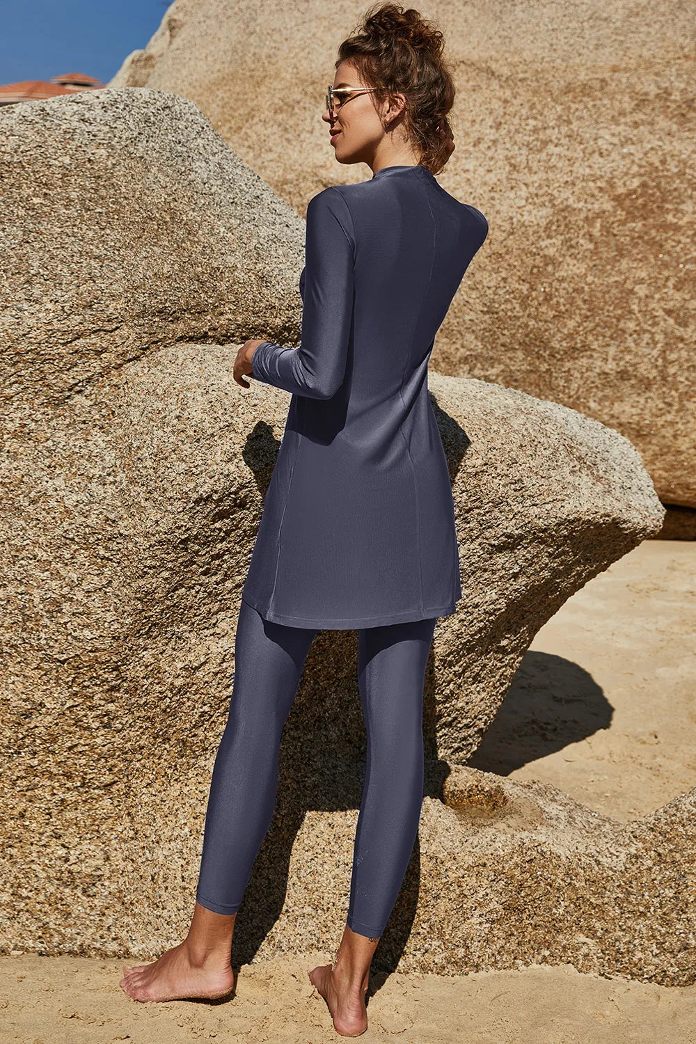 Mock Neck Long Sleeve Top & Pants Swim Set