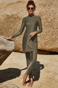 Mock Neck Long Sleeve Top & Pants Swim Set