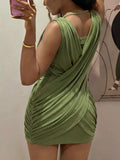 Ruched Wrap-Front Sleeveless Mini Dress
