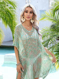 Multicolor Openwork Tassel Slit Swim Cover-Up Green / One Size