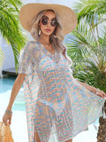 Multicolor Openwork Tassel Slit Swim Cover-Up Lavendar / One Size