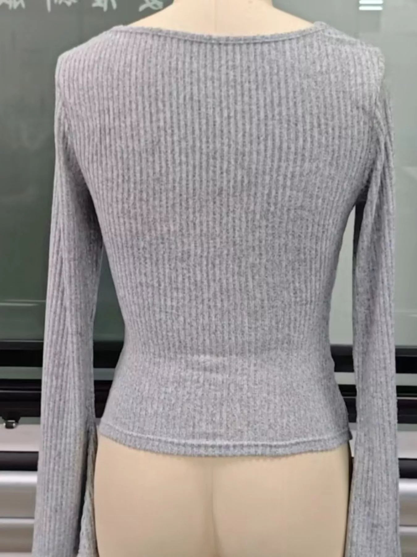 Off-Shoulder Bell Sleeve Ribbed Blouse