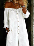 Off-Shoulder Button-Down Wide-Leg Jumpsuit Plus Size