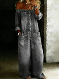 Off-Shoulder Button-Down Wide-Leg Jumpsuit Plus Size Gray / S