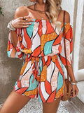 Off-Shoulder Drawstring Waist Romper Orange / S