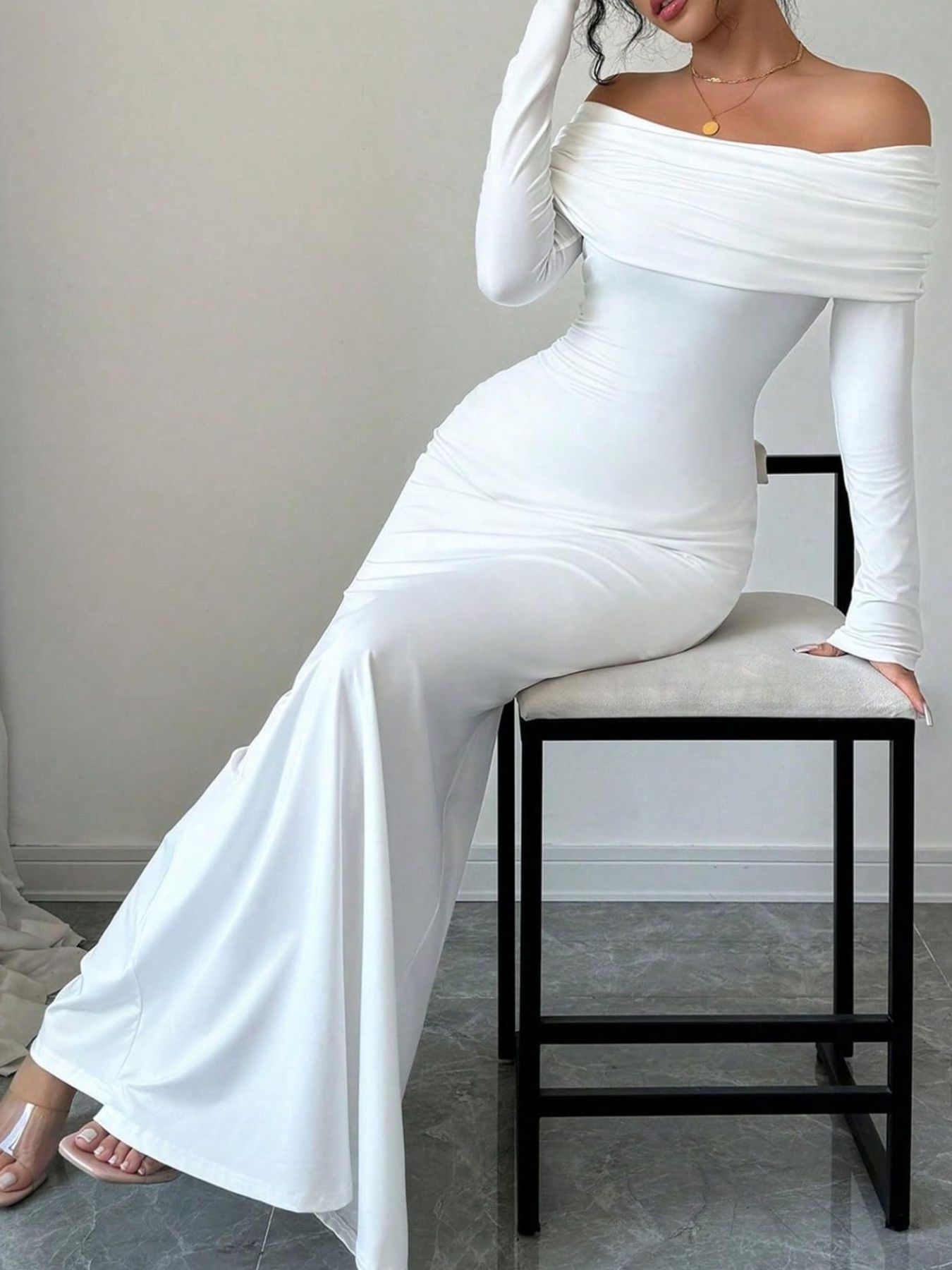 Off-Shoulder Ruched Bodycon Maxi Dress