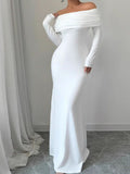 Off-Shoulder Ruched Bodycon Maxi Dress White / XS