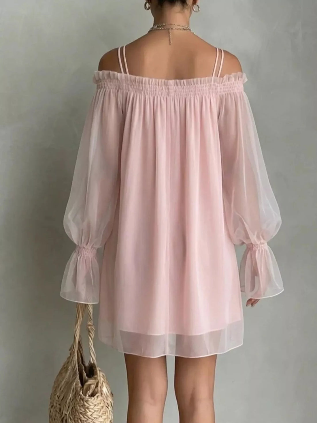 Off-Shoulder Sheer-Sleeve Mini Dress - product view 1